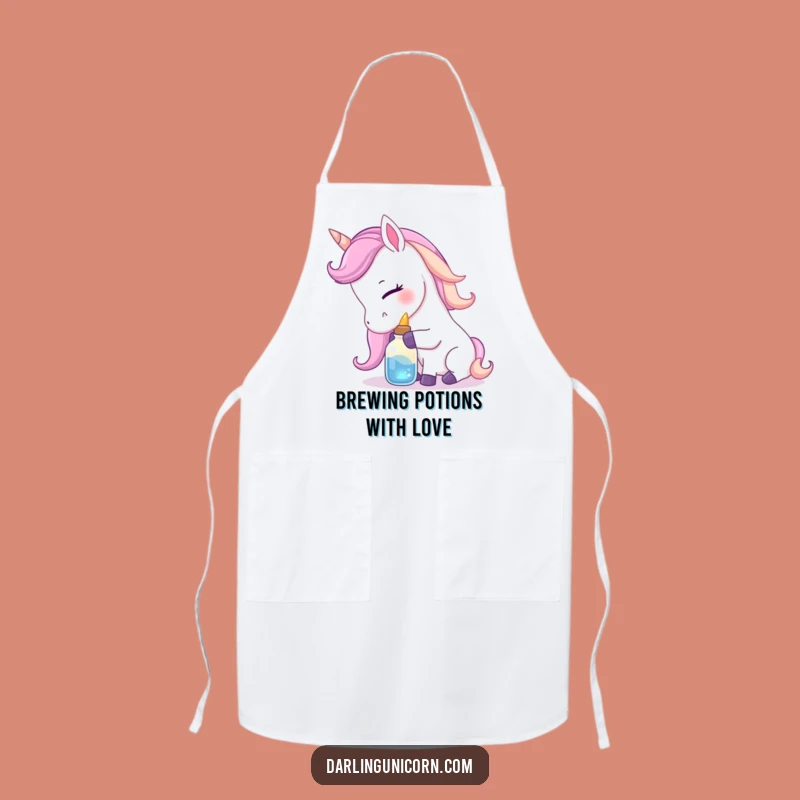 Funny Gentle Unicorn Nuzzling Potion Apron - Magical Chef Kitchen Gift