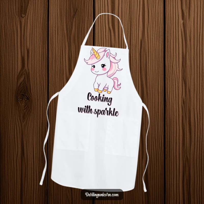 Funny happy unicorn with a smiling face tossing its dazzling, starry mane, perfect for joyful cooking.