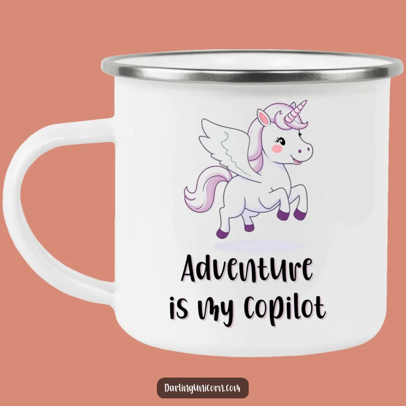Funny Happy Unicorn Camping Mug: Galloping Wings, Enamel Outdoor Gift
