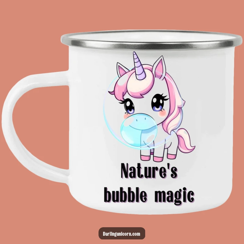 Funny Unicorn Camping Mug: Curious Bubble Exploration, Outdoor Gift