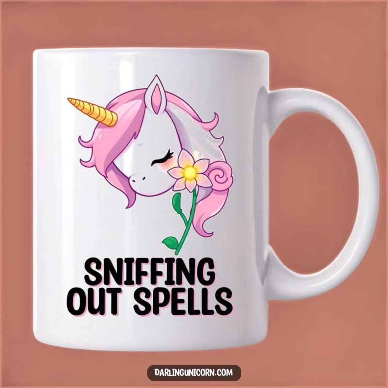 Funny Curious Unicorn Nuzzling Flower Mug: Enchanting Gift for Nature Lovers