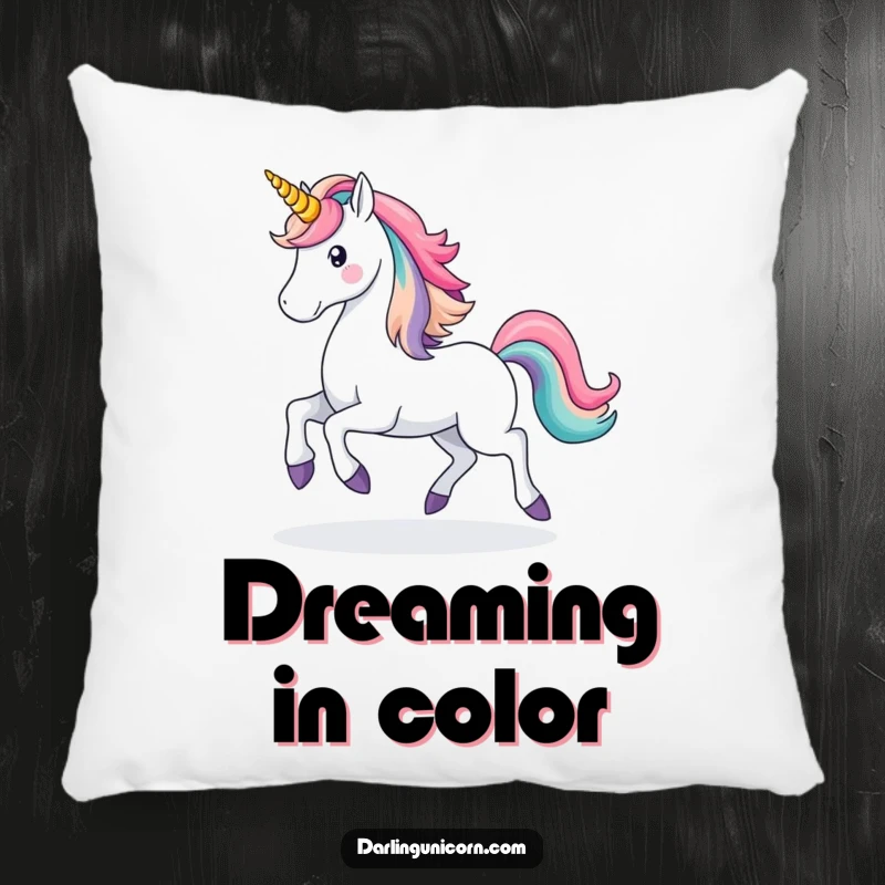 Funny Unicorn Pillow: A majestic unicorn prances with a rainbow trail, offering cozy magic and humorous charm.