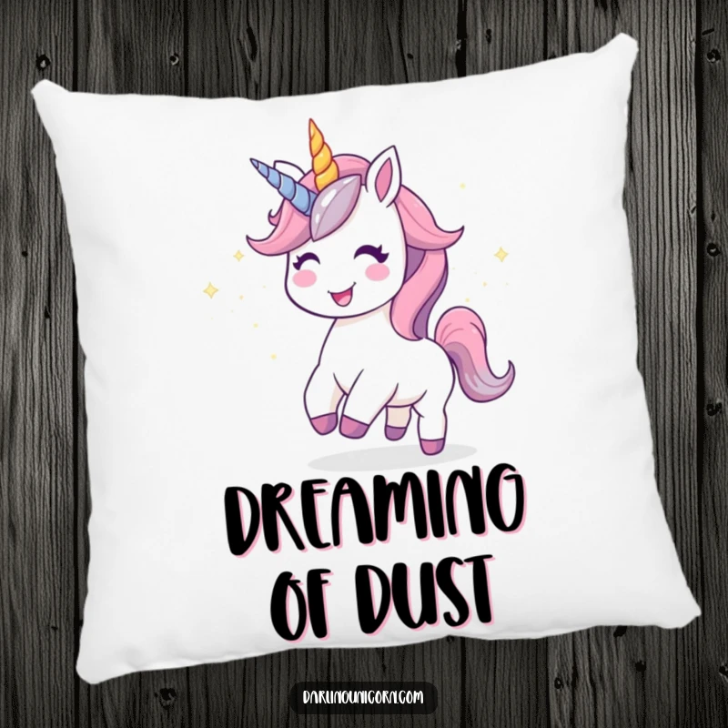 Funny Kawaii Unicorn Pillow: A joyful unicorn leaves a trail of stardust, offering comfort and whimsical charm.