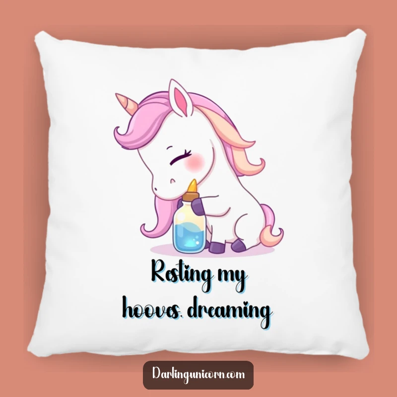 Funny Gentle Unicorn Nuzzling Potion Pillow - Cozy Magical Creature Decor Gift