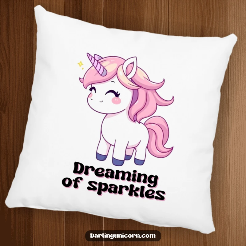 Funny unicorn pillow with a joyful unicorn tossing its mane, bringing a happy, magical, and whimsical charm to your decor.