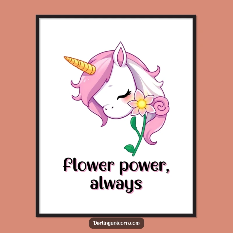 Funny Curious Unicorn Flower Digital Art: Instant Enchanting Decor
