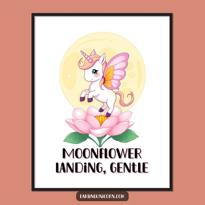 Funny Butterfly Unicorn Moonflower Digital Art - Ethereal Wall Decor Gift