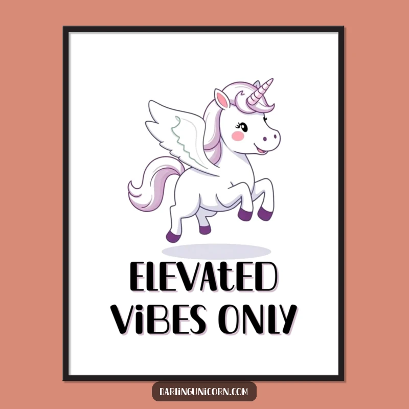 Funny Happy Unicorn Digital Art: Galloping Wings, Instant Inspirational Decor