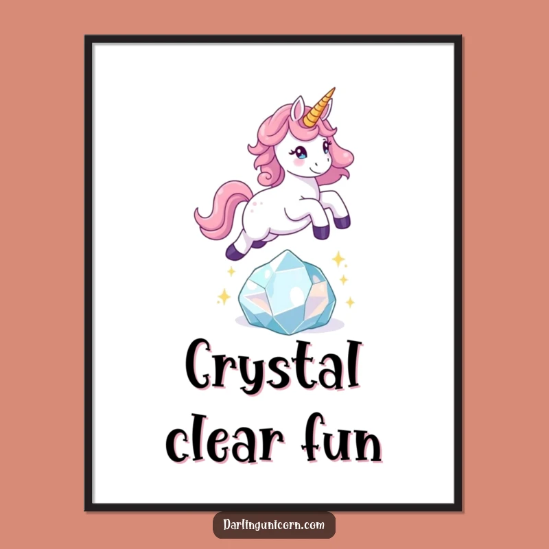 Funny Playful Unicorn Crystal Leap Digital Art: Instant Energetic Decor