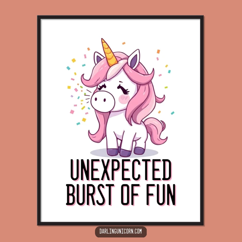 Funny Surprised Unicorn Digital Art: Sneezing Confetti, Instant Party Decor
