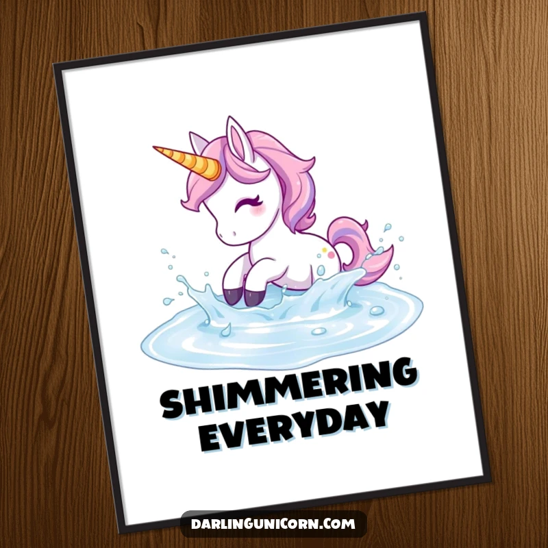 Funny Unicorn Digital Art Print: A playful unicorn splashes in shimmering liquid, fun and vibrant downloadable art.