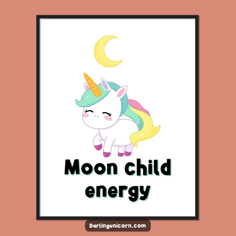 Funny Unicorn Digital Art - Serene Moon Gazer, Instant Peaceful Funny Gift Decor