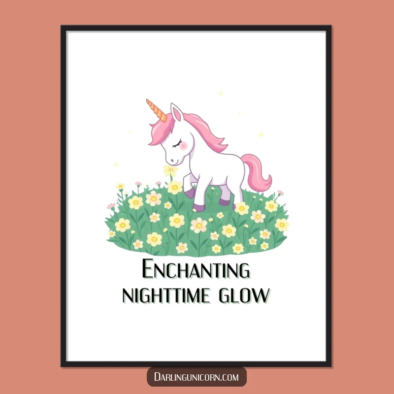 Funny Unicorn Moonflower Digital Art: Gentle Nuzzle, Instant Serene Decor