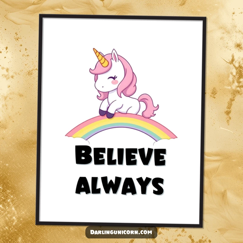 Funny Unicorn Digital Art Print: Mischievous unicorn riding a rainbow bridge, instant download for enchanting and humorous wall decor.