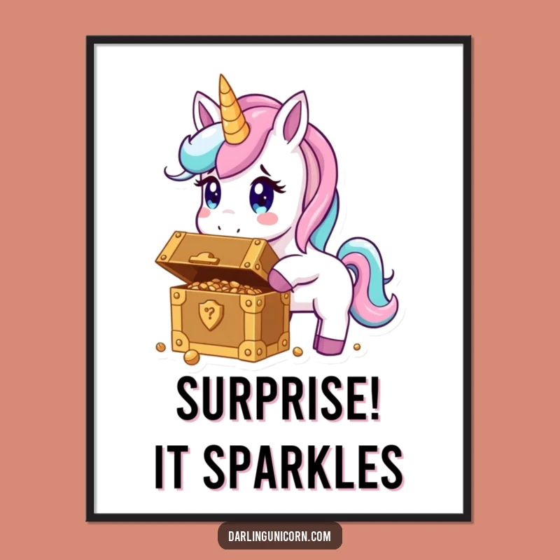 Funny Unicorn Treasure Digital Art - Instant Wall Decor of Magical Discovery