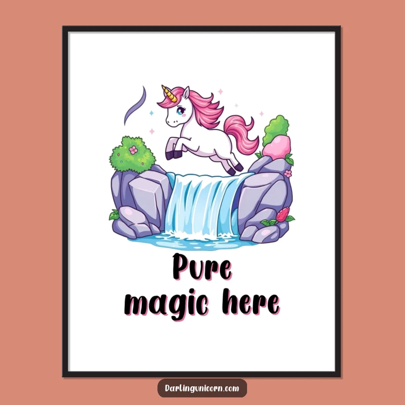 Funny Unicorn Waterfall Leap Digital Art - Instant Magical Wall Decor