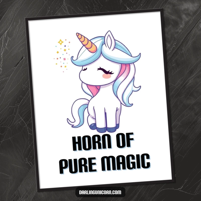 Funny unicorn digital art print of a unicorn releasing a spectacular shower of glitter from its horn.