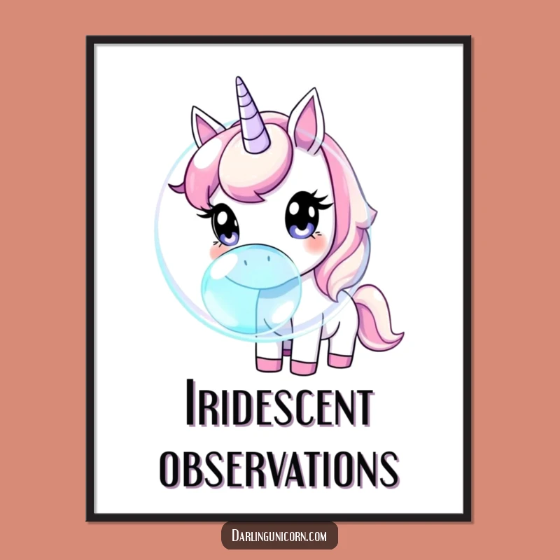 Funny Unicorn Digital Art: Curious Bubble Sniffing, Downloadable Gift