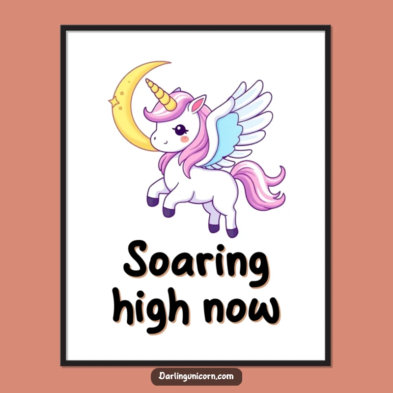 Funny Kawaii Unicorn Moon Soar Digital Art: Enchanting Celestial Wall Decor - Perfect Funny Gift