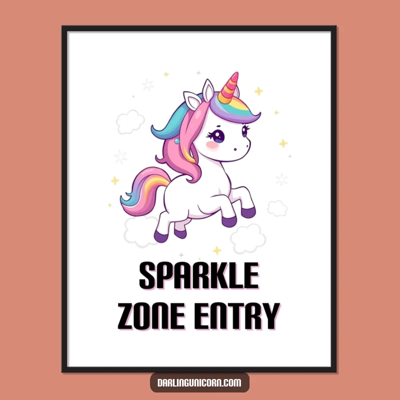 Funny Kawaii Unicorn Rainbow Gallop Digital Art: Enchanting Sparkle for Your Walls - Perfect Funny Gift