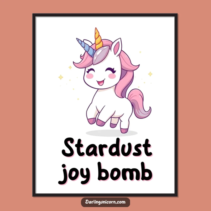 Funny Kawaii Unicorn Stardust Joy Digital Art: Enchanting Wall Decor with Sparkle - Perfect Funny Gift