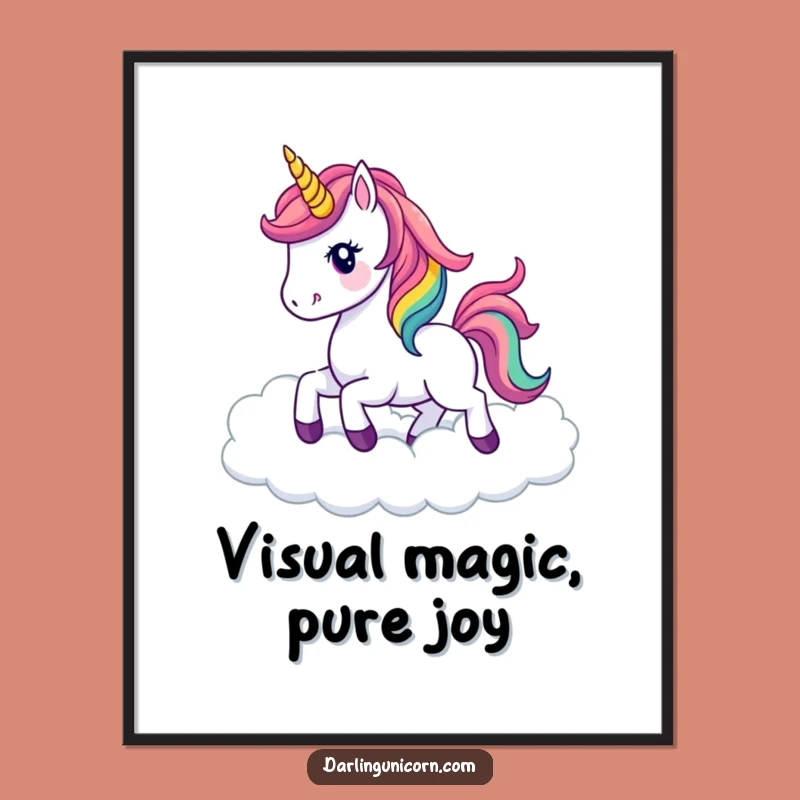 Funny Kawaii Unicorn Digital Art: Rainbow Clouds, Instant Magical Decor
