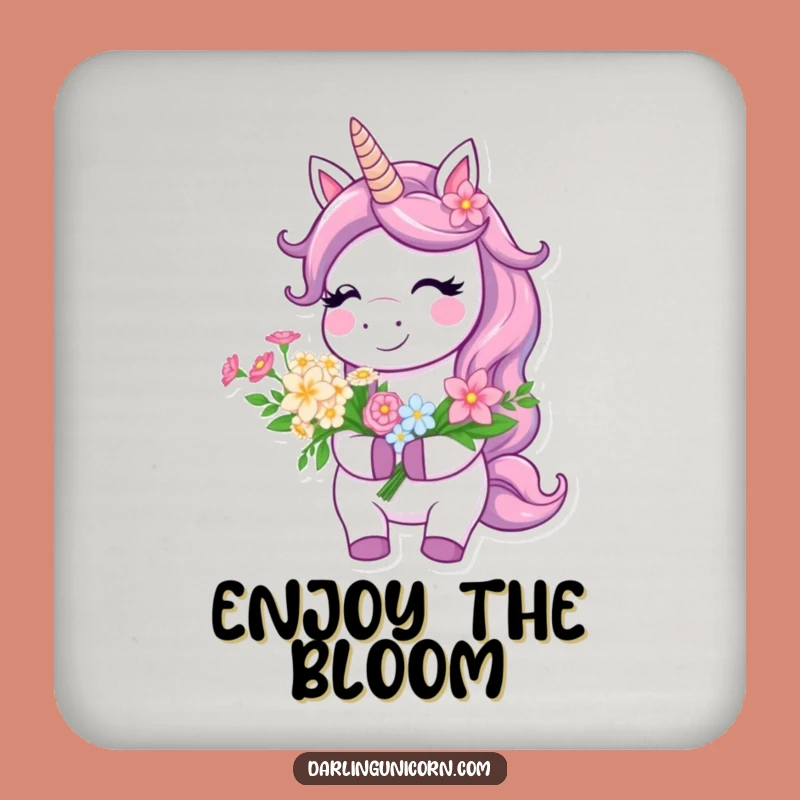 Funny Unicorn Coaster - Flower Bouquet Smile, Perfect Drink Gift!