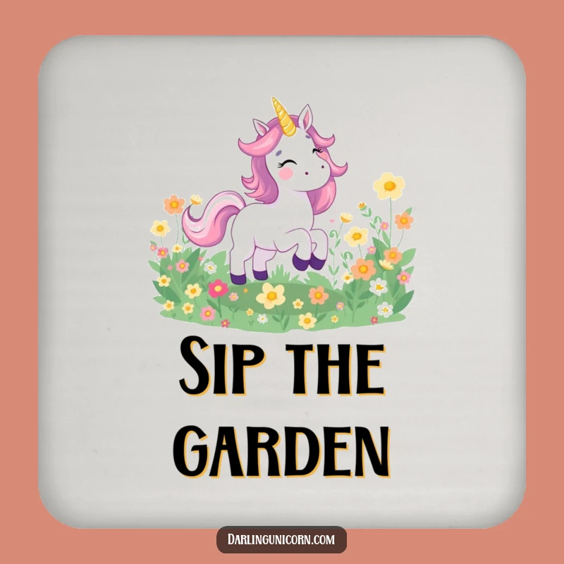 Funny Joyful Unicorn Flower Field Coaster: Protect Surfaces with Floral Fun!