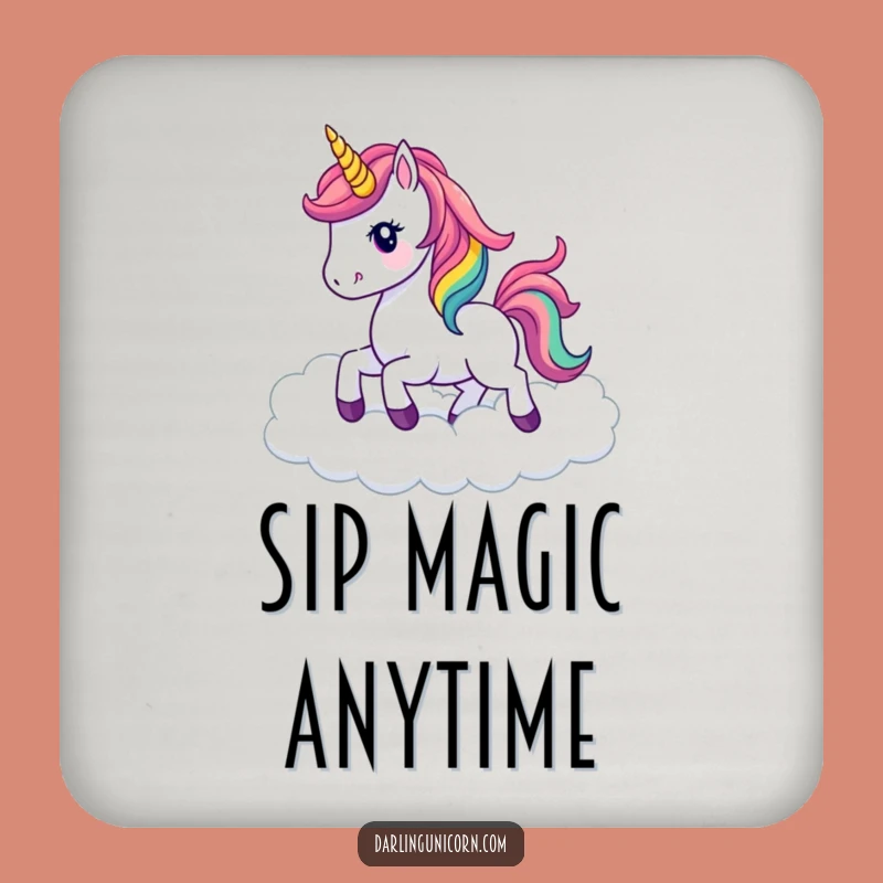 Funny Kawaii Unicorn Coaster: Rainbow Clouds, Protect Surfaces Magical Gift