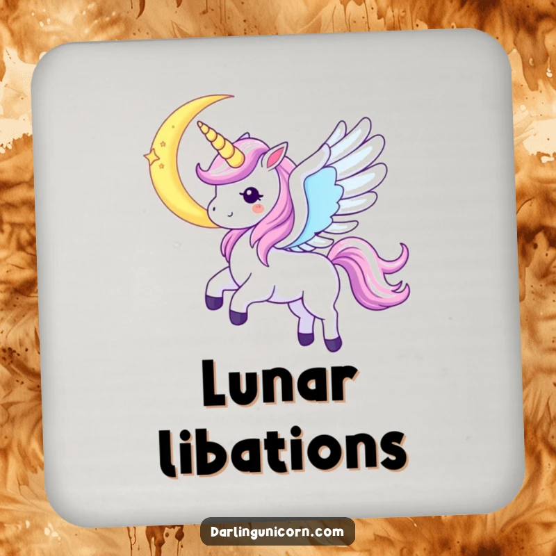 Funny Kawaii Unicorn Coaster: A unicorn with iridescent wings soars near a crescent moon, adding celestial magic to drinks.
