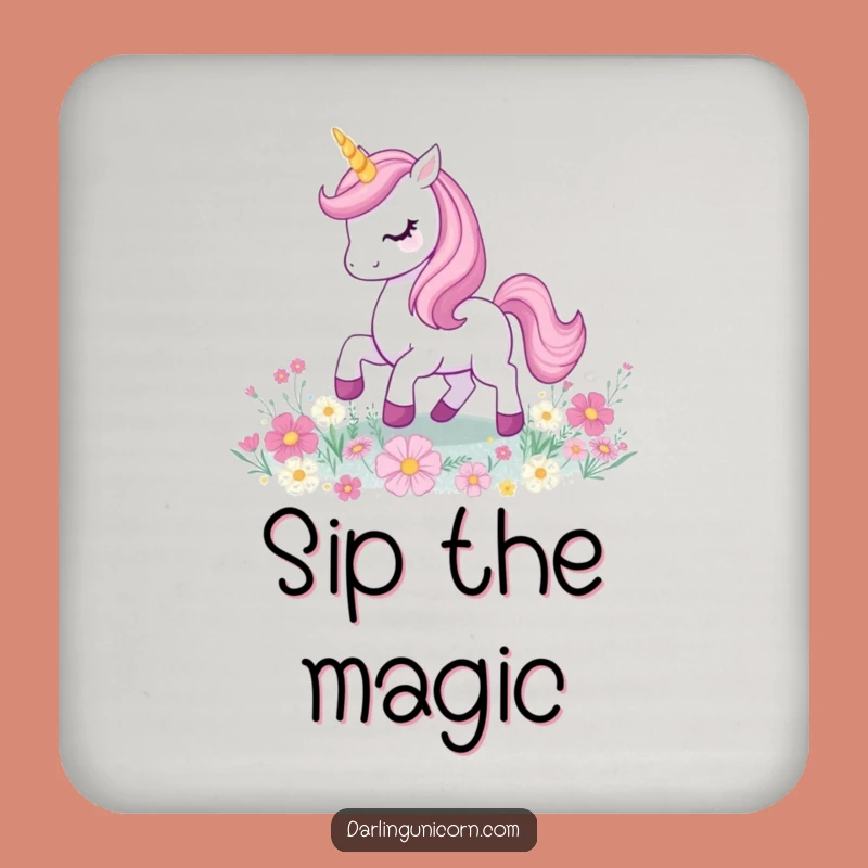 Funny Unicorn Coaster: Prancing Magic Protects Surfaces, Glitter Flower Gift