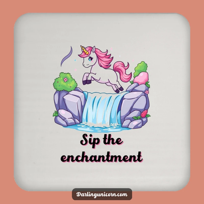 Set of Funny Unicorn Waterfall Leap Coasters - Protect Surfaces with Magic