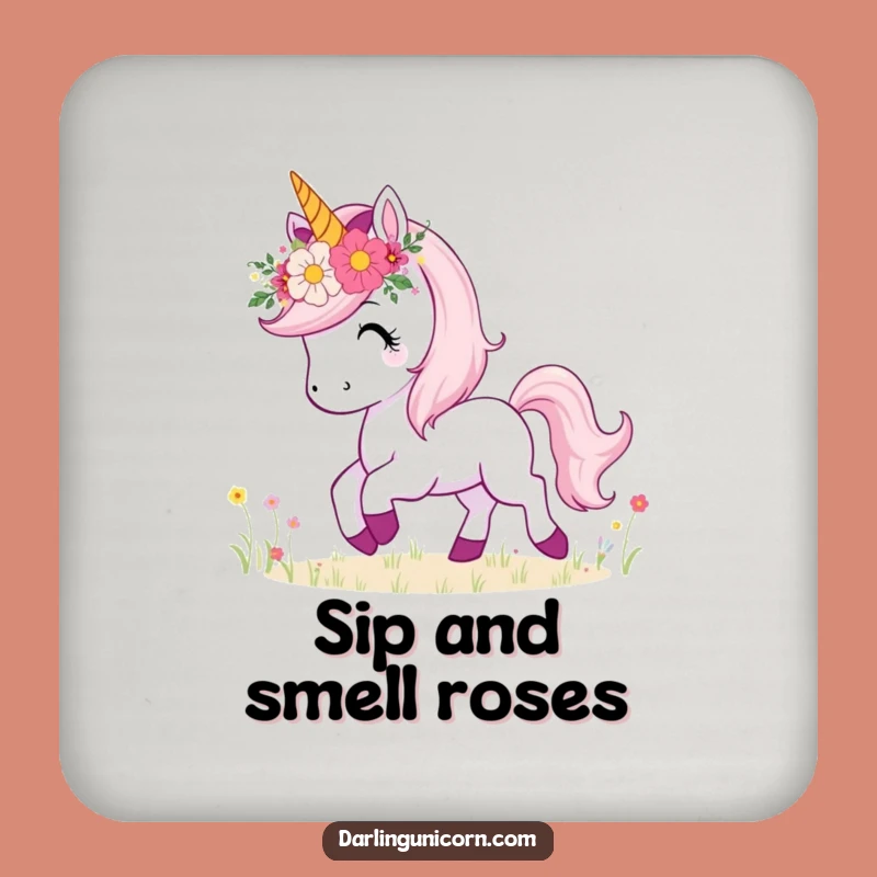 Funny Unicorn Flower Crown Coaster: Protect Surfaces with Meadow Smiles