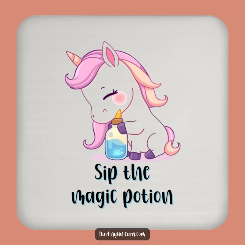 Funny Gentle Unicorn Nuzzling Potion Coaster - Magical Table Protection Gift