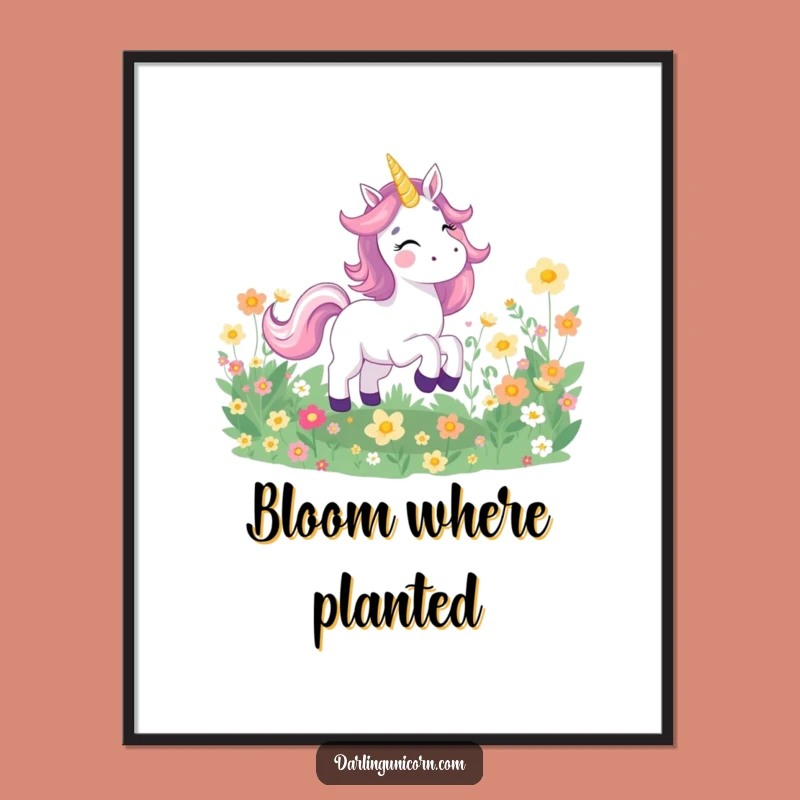 Funny Joyful Unicorn Flower Field Poster: Brighten Your Walls with Magical Joy!