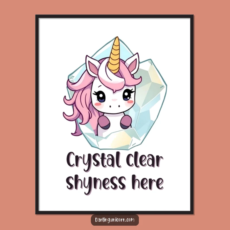 Funny Shy Unicorn Crystal Peek Poster - Mysterious Wall Art Gift