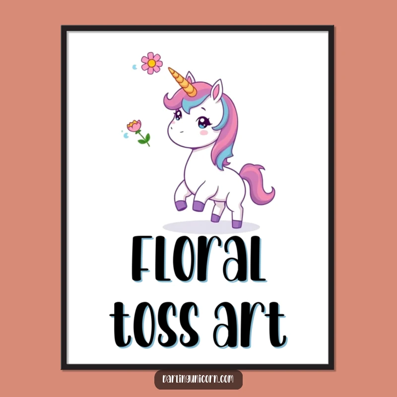 Funny Flower Toss Unicorn Poster: Whimsical Art, Hilarious Decor Gift