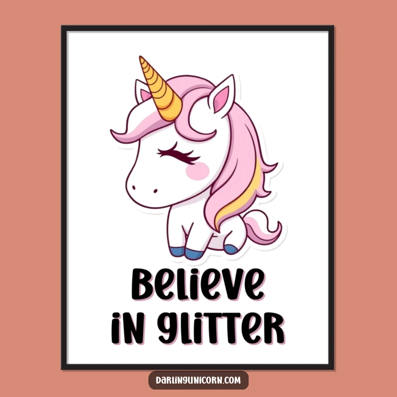 Funny Golden Horn Unicorn Poster - Adorable Wink Art, Perfect Wall Gift!