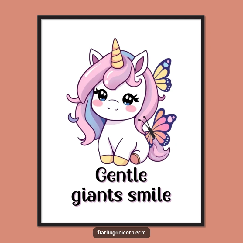 Funny Kind Unicorn Butterfly Poster: Gentle Art, Heartwarming Decor Gift