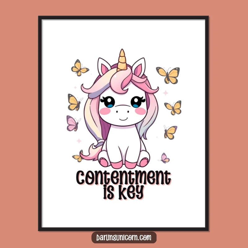 Funny Unicorn Butterfly Friend Poster: Contented Art for Happy Spaces
