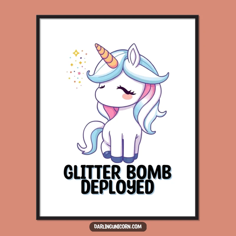 Funny Unicorn Glitter Horn Poster: Magical Sparkle Art, Enchanting Wall Decor