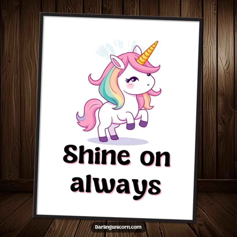 Funny poster depicting a unicorn projecting a brilliant, mesmerizing light show from its magical horn.