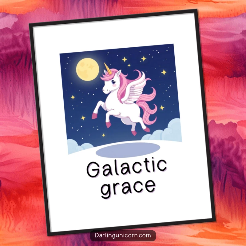 Funny unicorn poster illustrating a unicorn performing a graceful, wobbly pirouette under a clear, sparkling starlit night sky, symbolizing effort and beauty.