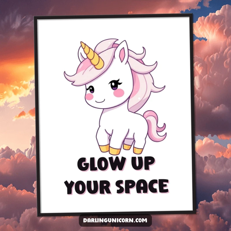 Funny happy unicorn with a smiling face tossing its shimmering, starry mane, creating a joyful atmosphere.