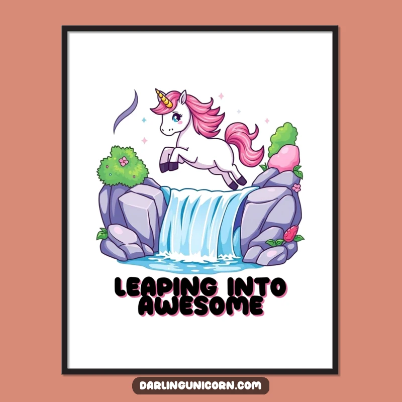 Funny Unicorn Waterfall Leap Poster - Stunning Wall Art for Magical Spaces