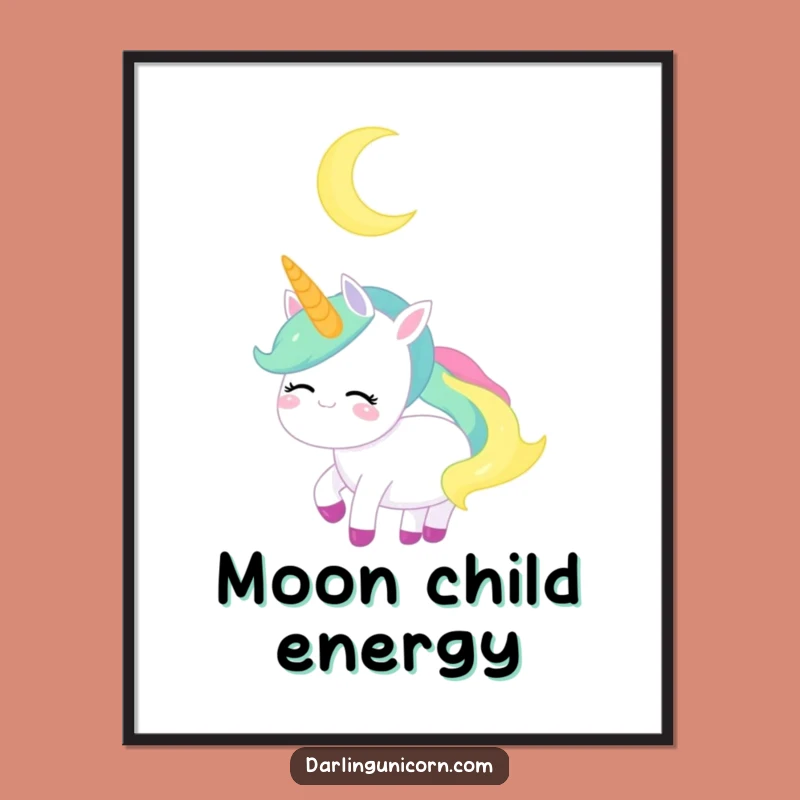 Funny Unicorn Poster - Serene Moon Gazer Art, Peaceful Funny Gift Wall Decor