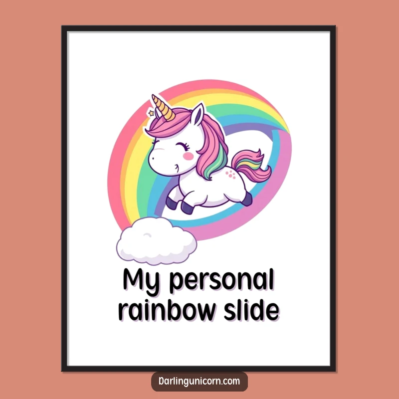 Funny Playful Unicorn Rainbow Slide Poster - Cheerful Wall Art Gift