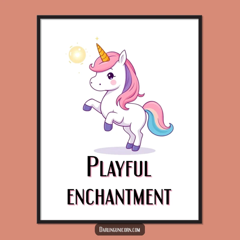 Funny Unicorn Orb Toss Poster: Playful Magic Wall Art for Enchanted Spaces