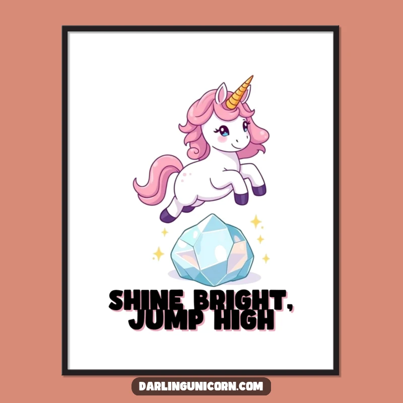Funny Playful Unicorn Crystal Leap Poster: Dynamic Art for Playful Spaces