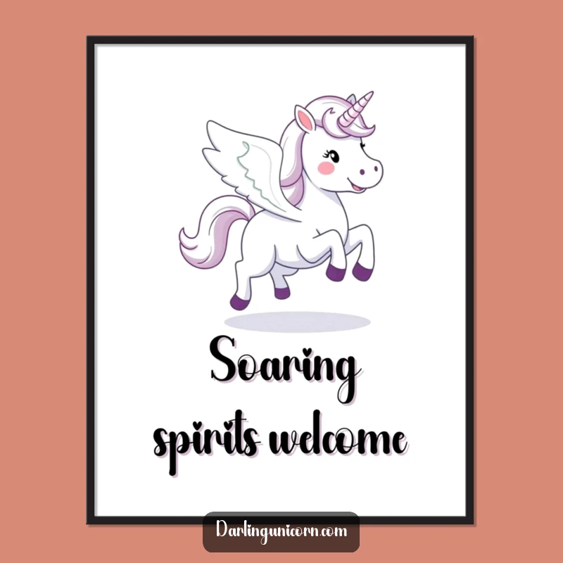 Funny Happy Unicorn Poster: Galloping Wings, Majestic Wall Art Gift